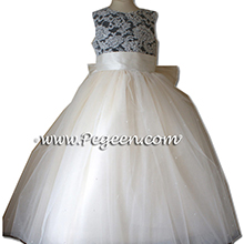 black and white tulle aloncon lace  silk flower girl dresses