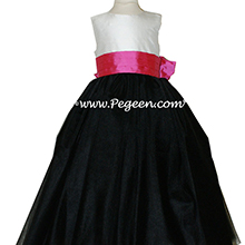 Pegeen Flower Girl Dresses with layers and layers of tulle in Black, Shock Pink, Antique White Silk