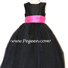 Black and hot pink shock degas tulle ballerina tulle flower girl dresses