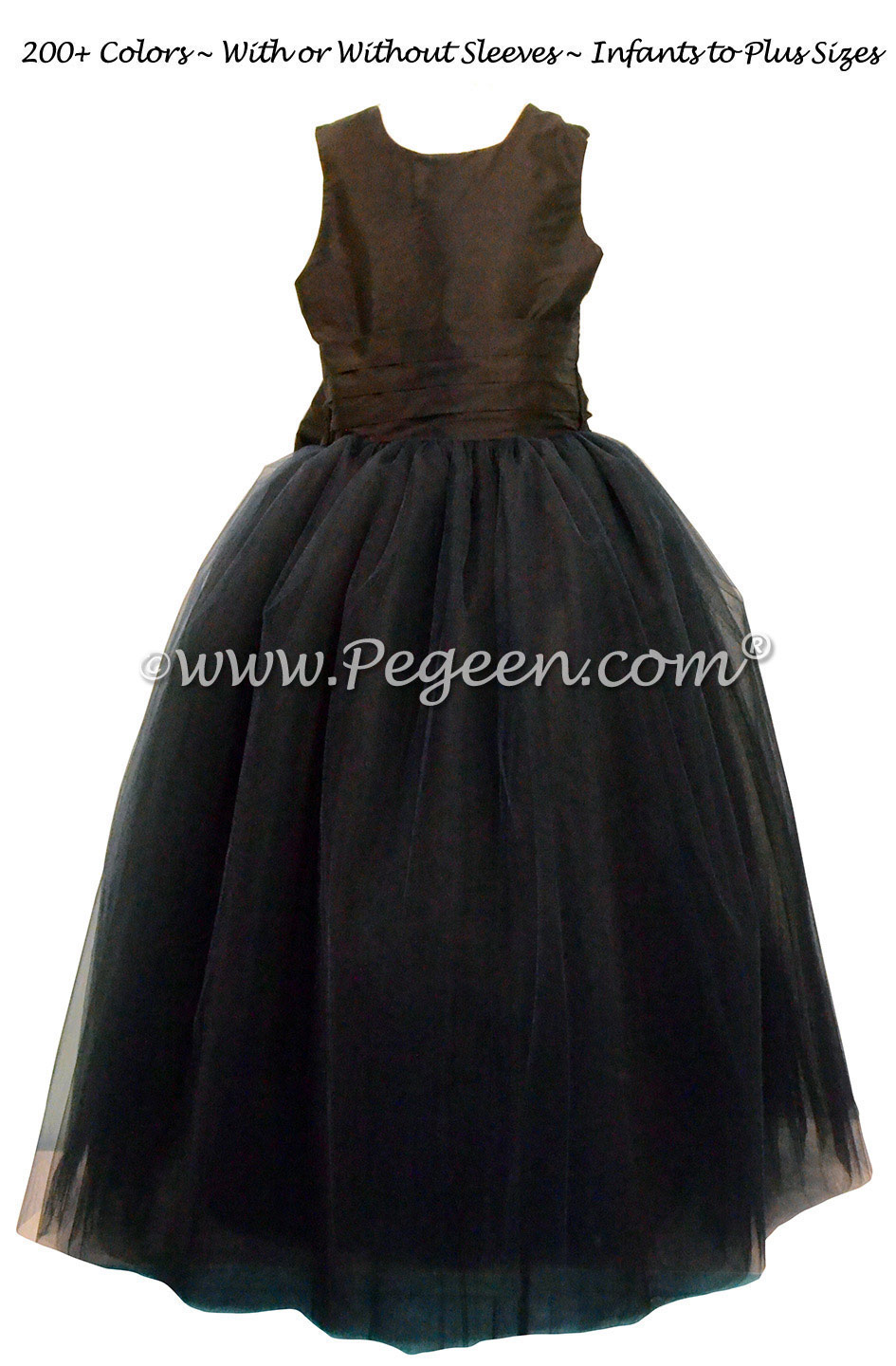 Black Silk and Tulle Silk Cinderella Style Bow Flower Girl Dresses