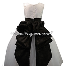 Antique White and Black Silk and Tulle ballerina style Flower Girl Dresses with a Cinderella Bow