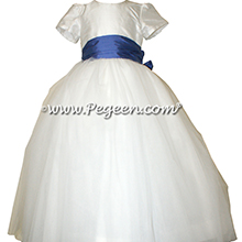 Antique White and blueberry ballerina style Flower Girl Dresses