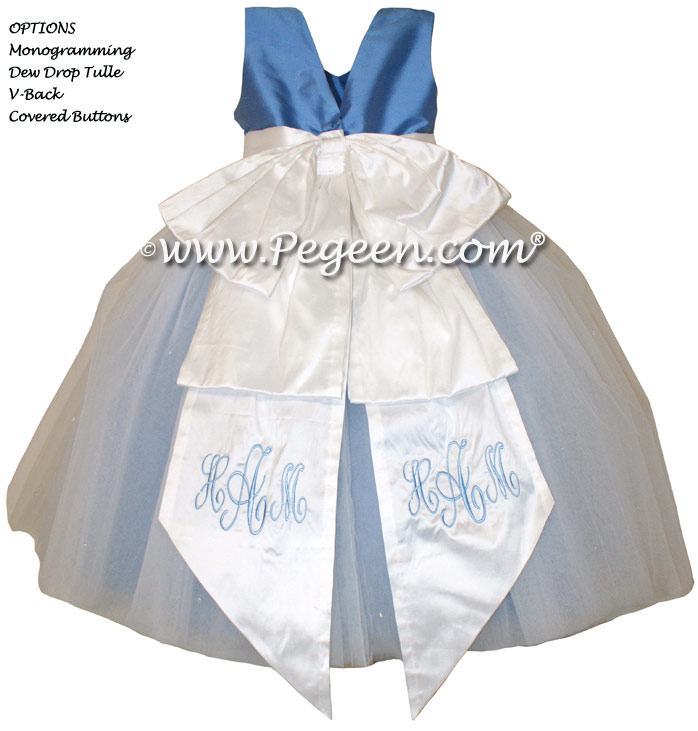 New Ivory and Blue Moon ballerina style Flower Girl Dresses with layers and layers of tulle