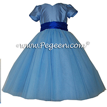Sapphire blue and blue moon tulle custom flower girl dresses