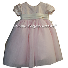 Flower girl Dresses in blush pink and Bisque with Crystal Tulle