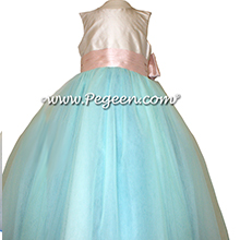 Tiffany blue and blush pink ballerina style 402 Flower Girl Dresses with layers of tulle