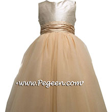 blush pink champagne flower girl dress with 10 layers of tulle