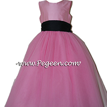 Pegeen's bubblegum pink and chocolate Tulle Flower Girl Dresses with 10 layers of tulle
