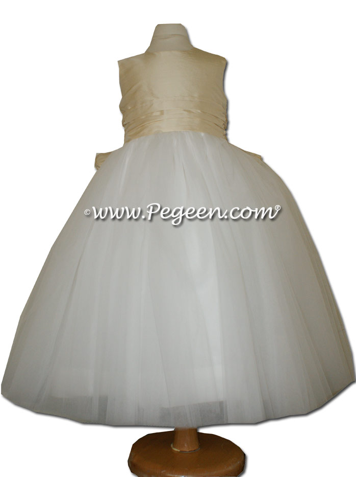 Buttercreme and New Ivory ballerina style FLOWER GIRL DRESSES with layers and layers of tulle