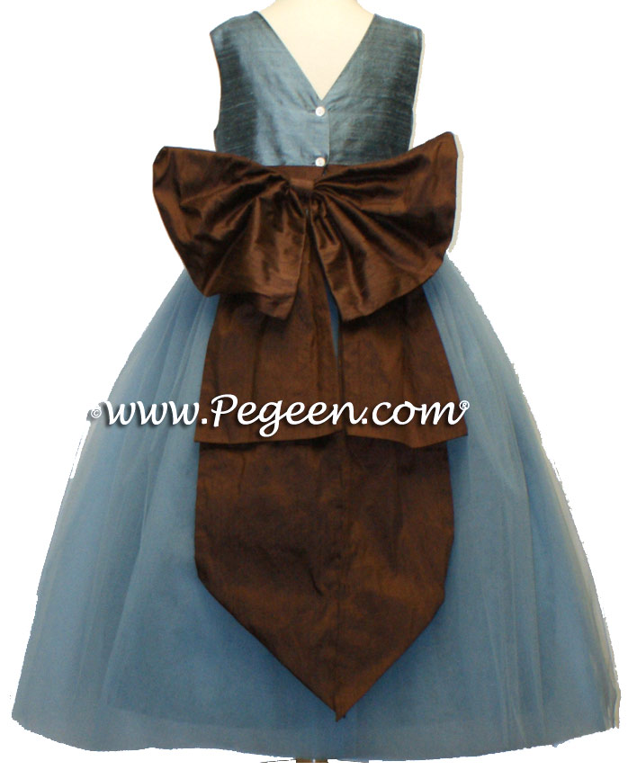 Cadet Blue, Chocolate Brown Ballerina Flower Girl Dresses | Pegeen