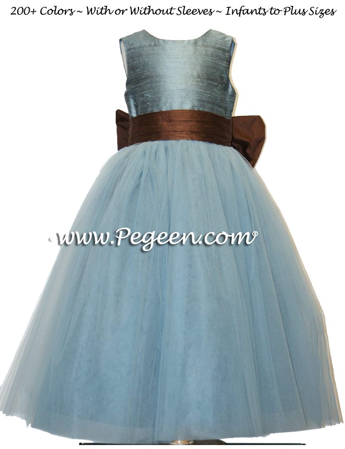 Cadet Blue, Chocolate Brown Ballerina Flower Girl Dresses | Pegeen