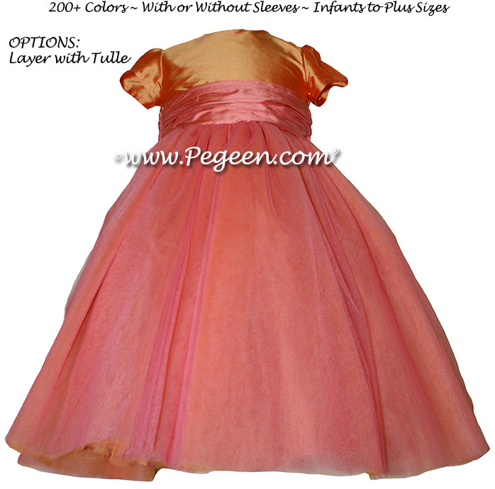 Flower girl dress in Cantaloupe and Sunset (coral) in Degas ballerina style | Pegeen
