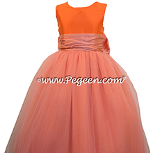 CARROT and Coral Rose silk and tullle flower girl dresses
