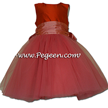 Coral Rose and orange shades ballerina style Flower Girl Dresses with  tulle