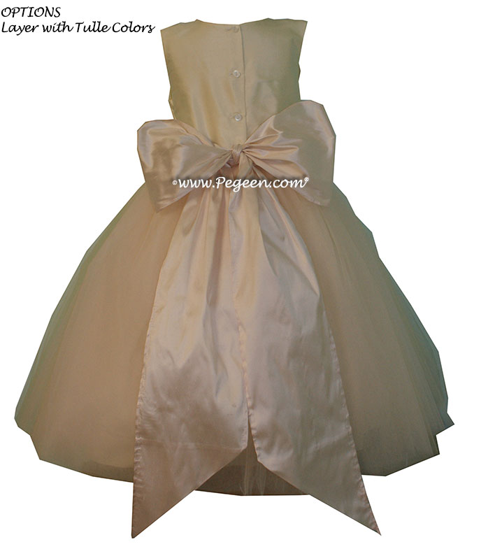 Pegeen's Champagne pink and petal pink Tulle Flower Girl Dresses with 10 layers of tulle