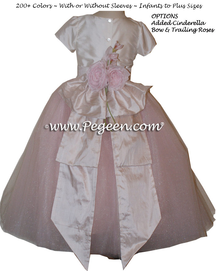 Pegeen's Champagne pink and petal pink Tulle FLOWER GIRL DRESSES with 10 layers of tulle