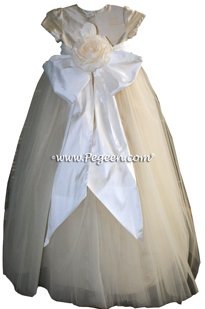 Dew Drop White Tulle  metallic ballerina style FLOWER GIRL DRESSES with layers and layers of tulle