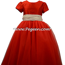 Red silk and tulle flower girl dresses