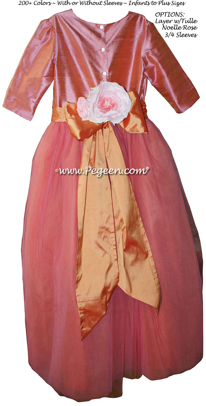 Pegeen's Cantelope, Coral Rose and orange shades of silk and Tulle Degas Style FLOWER GIRL DRESSES with 10 layers of tulle