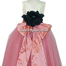 Coral Rose and Bisque ballerina style FLOWER GIRL DRESSES with layers and layers of tulle