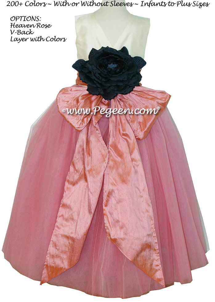 Flower Girl Dresses Coral Rose and Bisque with layers of tulle | Pegeen