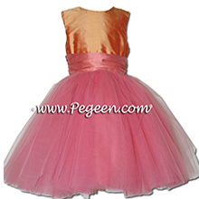 Coral Rose and orange shades ballerina style Flower Girl Dresses with  tulle
