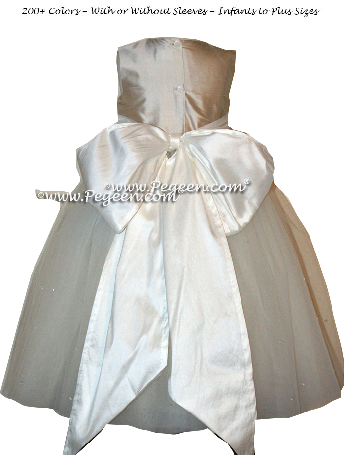 PLATINUM AND Antique White  ballerina style FLOWER GIRL DRESSES with layers and layers of tulle