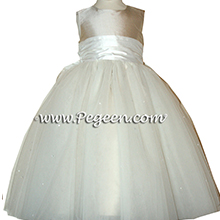 platinum silver and Antique White tulle and silk flower girl dresses
