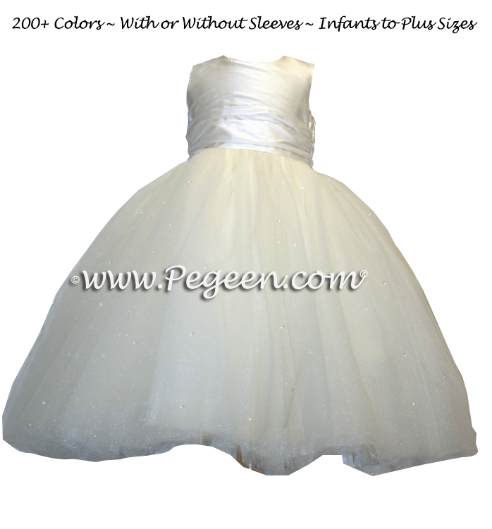 ivory tulle silk flower girl dresses with sparkle dew drops degas style ballerina tulle dress