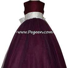 Eggplant and bisque silk and  tulle ballerina style flower girl dresses Style 402 Pegeen