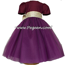Eggplant and Pure Gold silk and  tulle ballerina style flower girl dresses Style 402 Pegeen