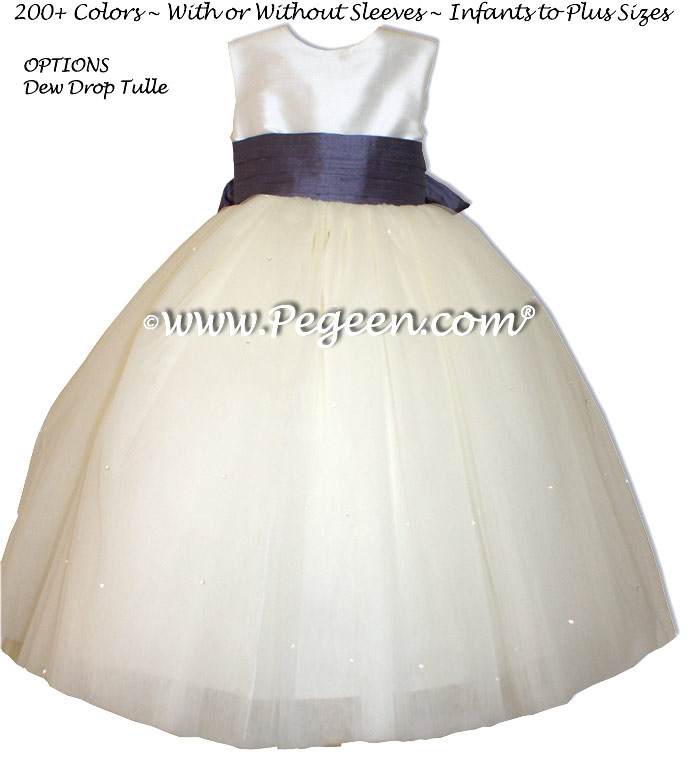 urolilac and New Ivory Silk with Dewdrop Tulle silk flower girl dresses