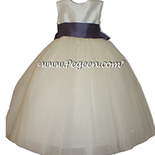 Eurolilac and New Ivory Silk with Dewdrop Tulle silk flower girl dresses 402 by Pegeen