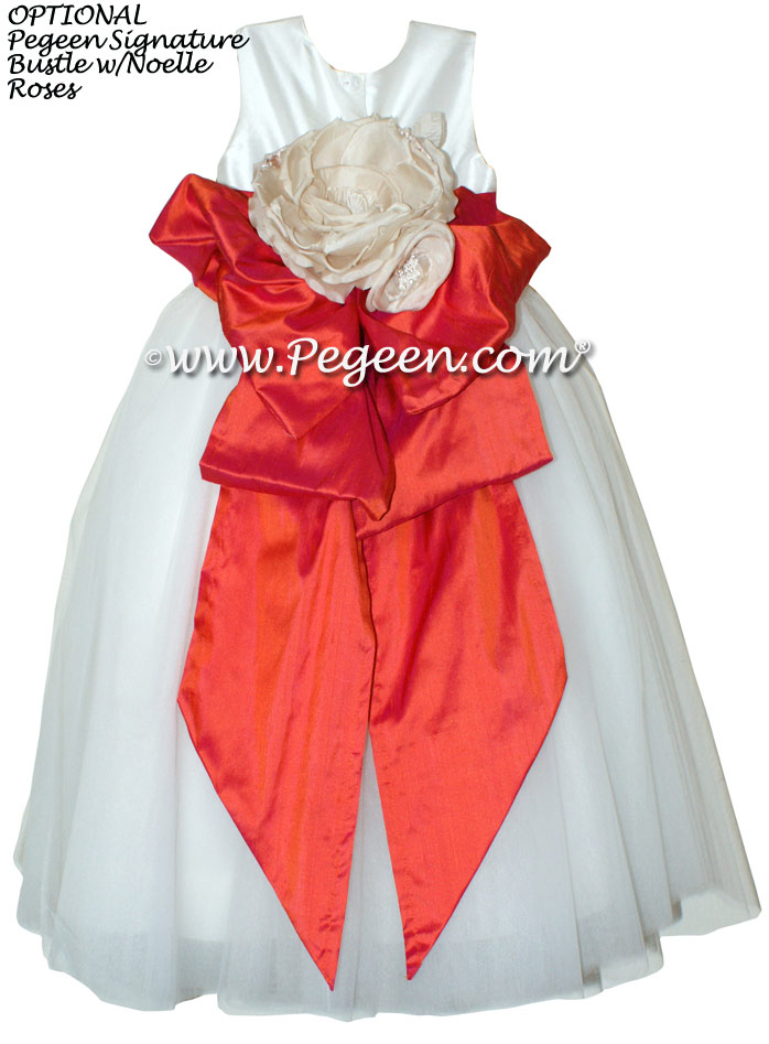 Fire (Orangish Red) ballerina style Flower Girl Dresses with layers and layers of tulle