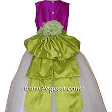 Fuschia pink, green and white tulle silk flower girl dresses