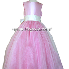 Hot Pink and Hibiscus Tulle Flower Girl Dresses with multiple layers of Tulle