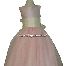 Peony Pink and Bisque tulle ballerina style Flower Girl Dresses with a Pegeen Signature Bustle