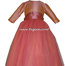 Icing and Coral Rose long sleeve Flower Girl Dresses