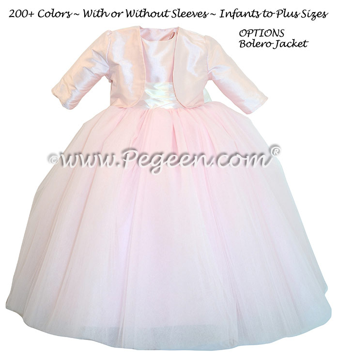 Peony Pink crystal tulle Flower Girl Dresses with Bolero Jacket