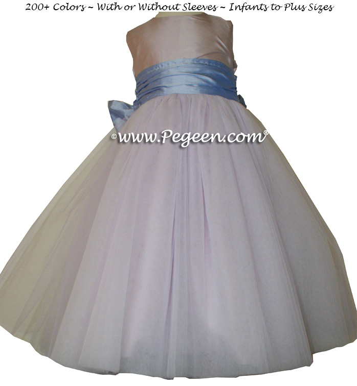 Lavender and Wisteria (light purplish-blue) tulle ballerina flower girl dresses - Degas style