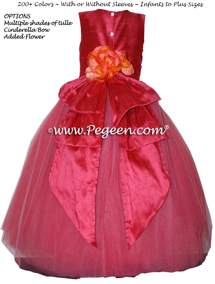 Lipstick (dark reddish-pink)  metallic ballerina style FLOWER GIRL DRESSES with layers and layers of tulle