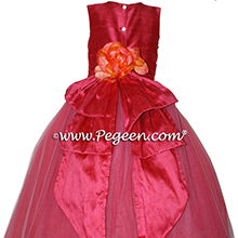 Lipstick (dark reddish-pink) ballerina style Flower Girl Dresses with layers and layers of tulle