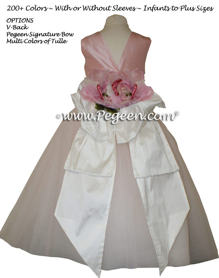 Peony Pink silk and tulle flower girl dress from Pegeen Couture style 402