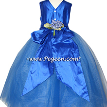 MALIBU BLUE AND ROYAL BLUE Tulle ballerina style Flower Girl Dresses with layers of tulle