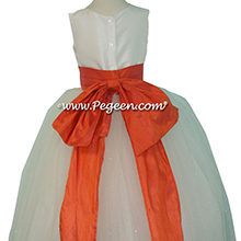 Mango (Orange)and New Ivory tulle couture flower girl dress