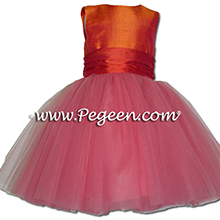 Coral Rose and orange shades ballerina style Flower Girl Dresses with layers and layers of tulle