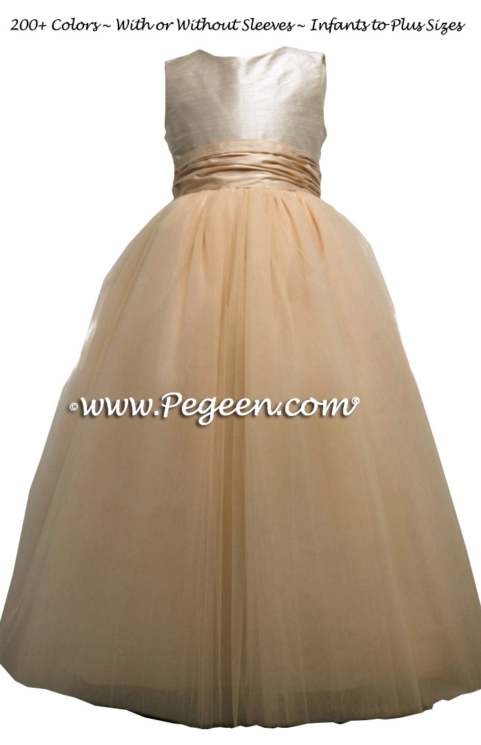 Blush pink champagne FLOWER GIRL DRESSES with 10 layers of tulle