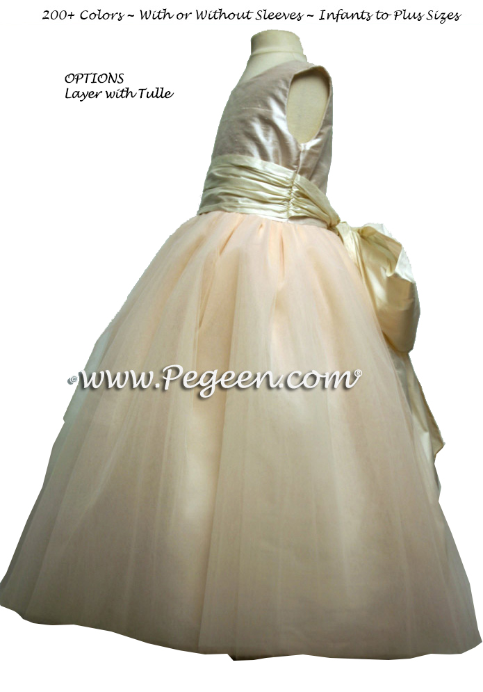 blush pink champagne FLOWER GIRL DRESSES with 10 layers of tulle
