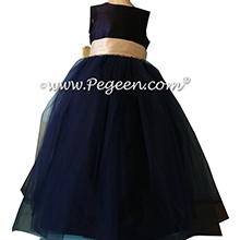 Flower Girl Dresses with layers and layers of tulle in Navy and Buttercreme