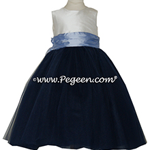 Navy and Wisteria silk and  tulle ballerina style flower girl dresses Style 402 Pegeen
